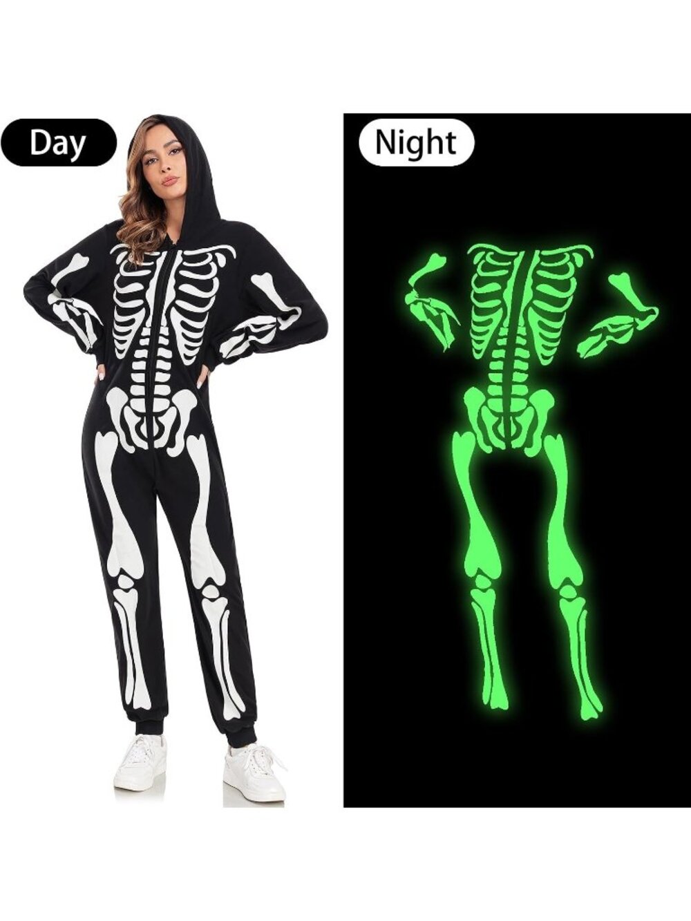 Adult UNISEX Skeleton Union Suit Halloween Costume Glow in the Dark MEDIUM
